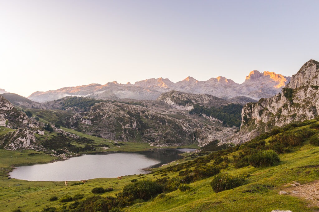 High Angle Shot Lake Ercina Surrounded By Rocky Mountains High Angle Shot Lake Ercina Surrounded By Rocky Mountains
