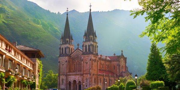 Covadonga Catholic Sanctuary Basilica Church In Asturias At Cangas De Onis